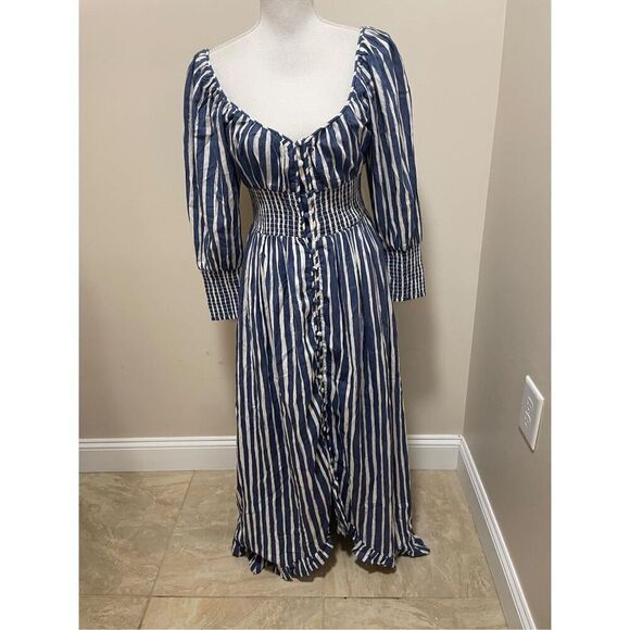 Anthropologie Striped Midi Dress in Navy and White - Picture 8 of 13